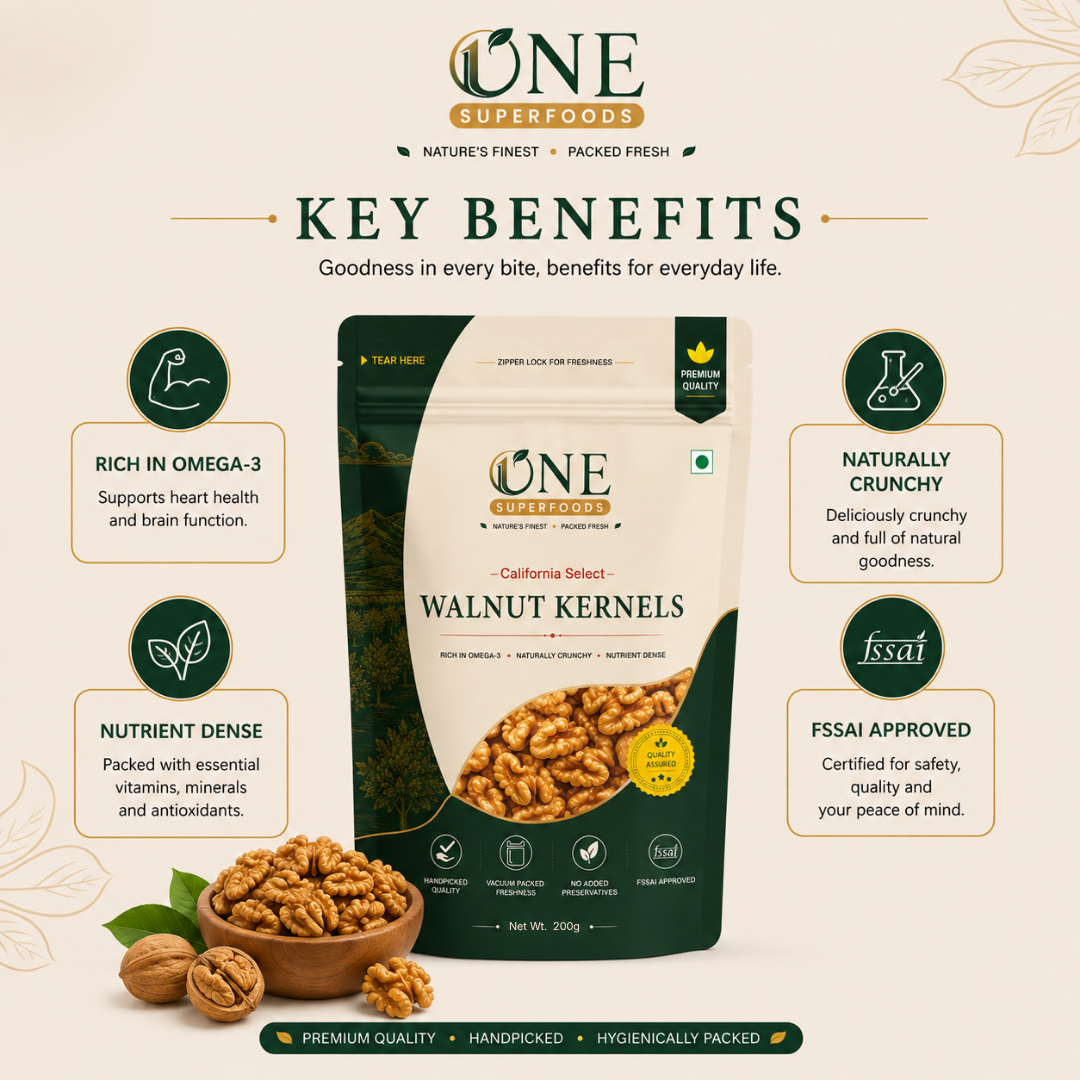 One Superfoods California Walnut Kernels (Akhrot Giri) | Premium Walnut Kernels | Rich Nutty Taste & Nutrient Dense