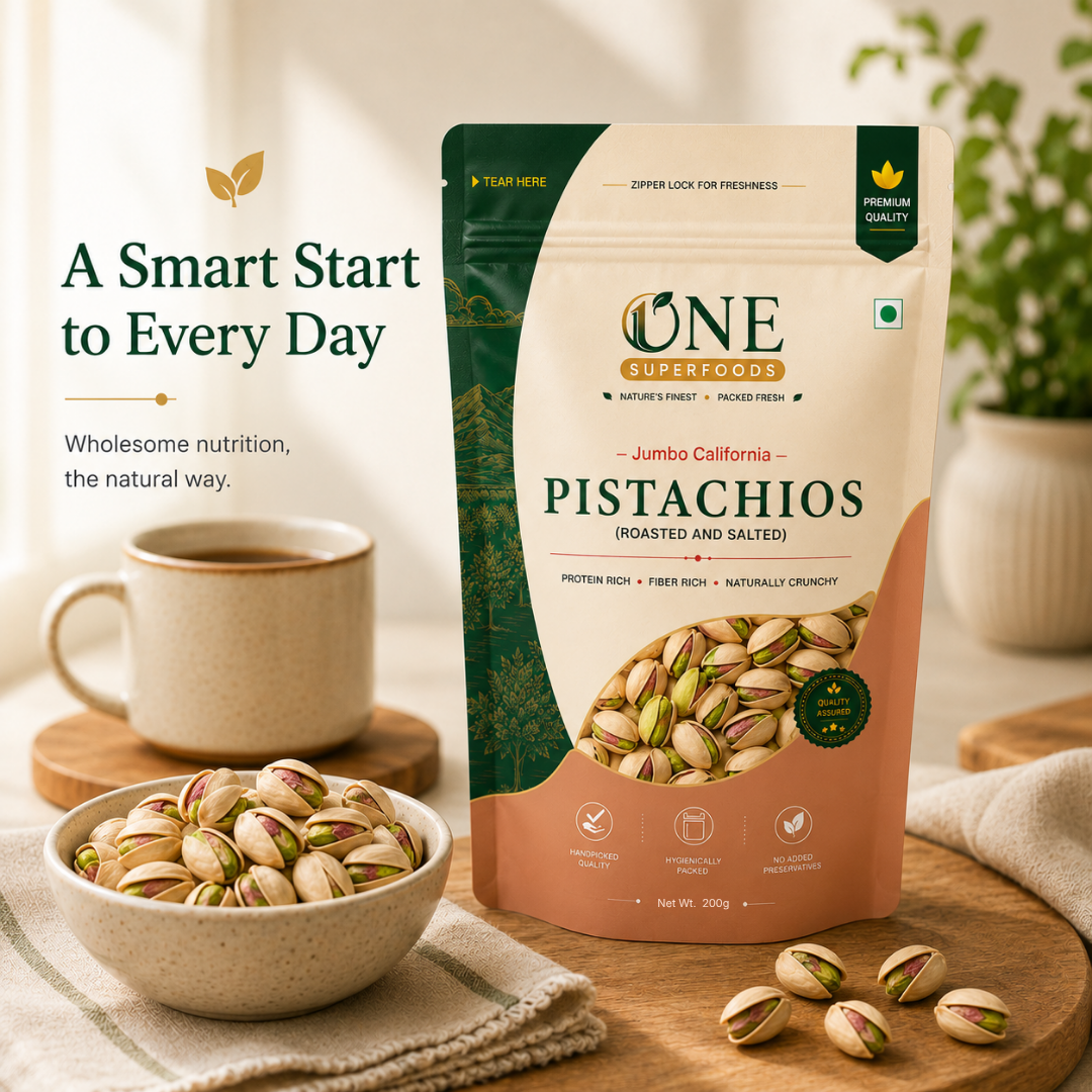 One Superfoods Jumbo California Pistachios (Pista) | Roasted & Salted | Rich in Protein & Fibre