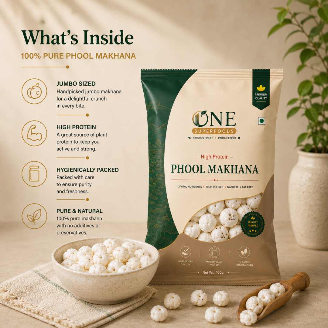 One Superfoods Premium Jumbo Makhana (Fox Nuts) | Light and Crispy Snack | Ideal for Fasting & Weight Management