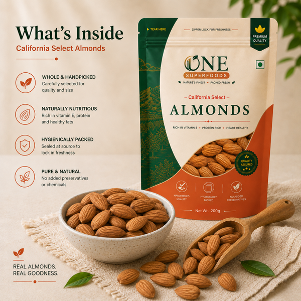 One Superfoods Premium California Almonds (Badam) | Rich in Protein and Vitamin E | Premium Quality Nuts