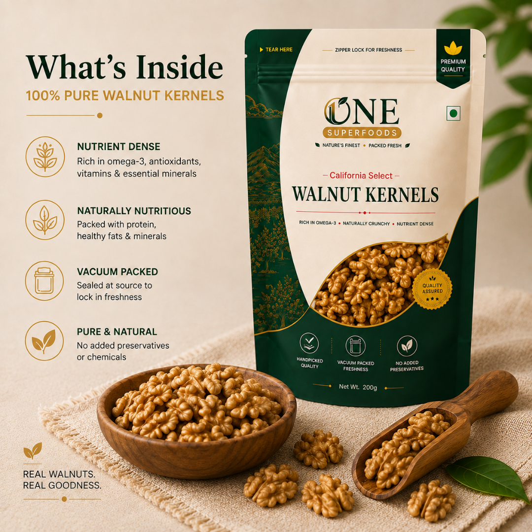 One Superfoods California Walnut Kernels (Akhrot Giri) | Premium Walnut Kernels | Rich Nutty Taste & Nutrient Dense