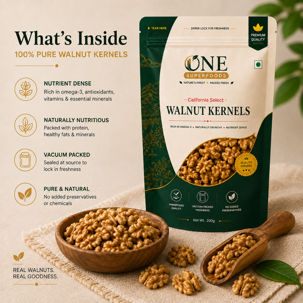 One Superfoods California Walnut Kernels (Akhrot Giri) | Premium Walnut Kernels | Rich Nutty Taste & Nutrient Dense