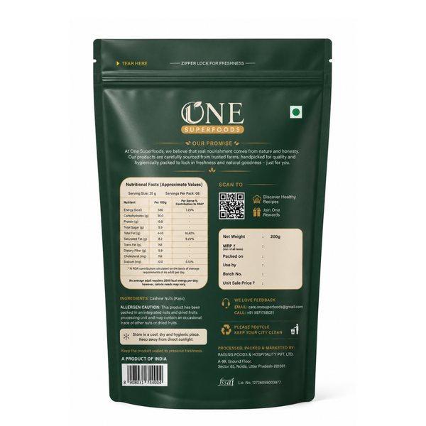 One Superfoods Premium Cashews (Kaju) | Rich in Protein and Healthy Fats | Unsalted Cashews