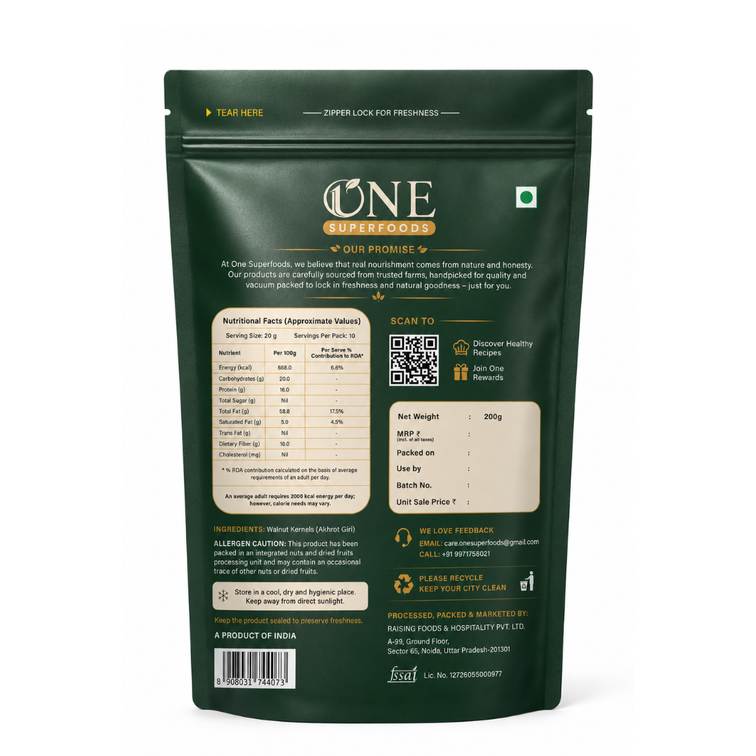 One Superfoods California Walnut Kernels (Akhrot Giri) | Premium Walnut Kernels | Rich Nutty Taste & Nutrient Dense