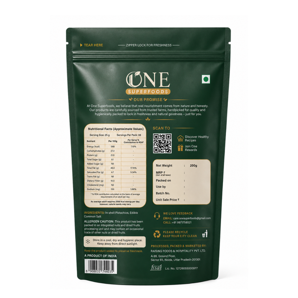 One Superfoods Jumbo California Pistachios (Pista) | Roasted & Salted | Rich in Protein & Fibre