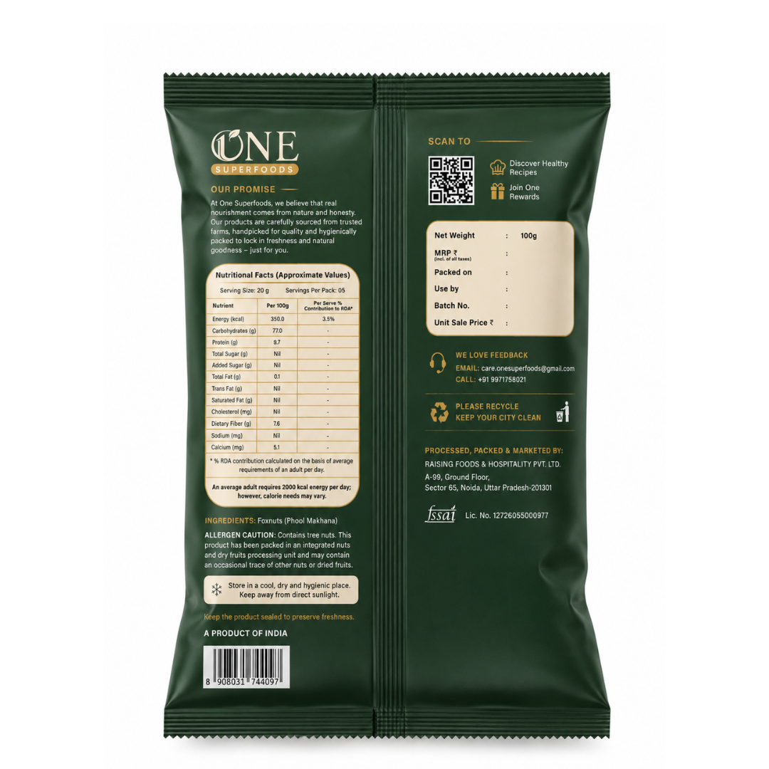 One Superfoods Premium Jumbo Makhana (Fox Nuts) | Light and Crispy Snack | Ideal for Fasting & Weight Management