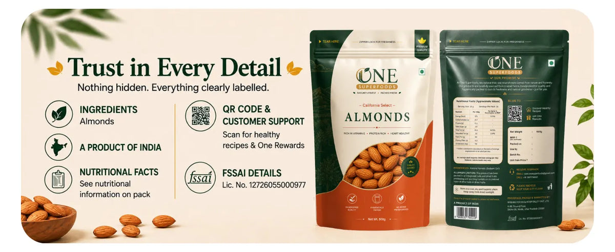 One Superfoods Premium California Almonds (Badam) | Rich in Protein and Vitamin E | Premium Quality Nuts