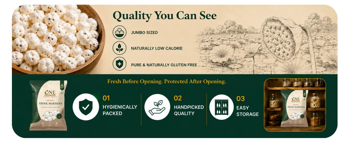 One Superfoods Premium Jumbo Makhana (Fox Nuts) | Light and Crispy Snack | Ideal for Fasting & Weight Management