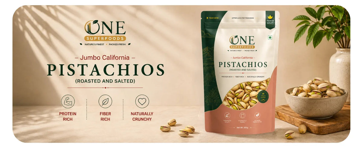 One Superfoods Jumbo California Pistachios (Pista) | Roasted & Salted | Rich in Protein & Fibre