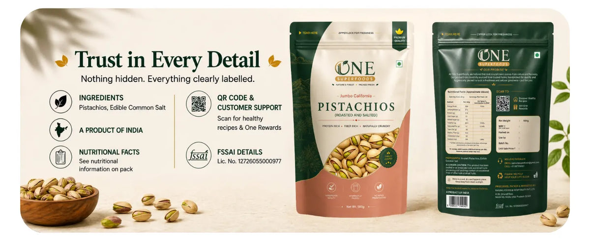 One Superfoods Jumbo California Pistachios (Pista) | Roasted & Salted | Rich in Protein & Fibre